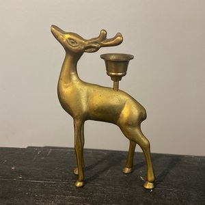 Vintage Brass Deer Candlestick Holder